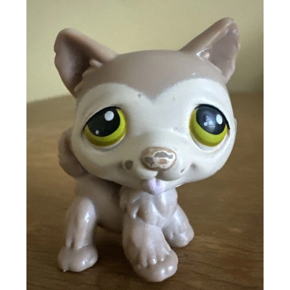 Littlest Pet Shop LPS #358 Husky Dog Brown  & Tan W/ Green Eyes 2006 Y2K Bobble